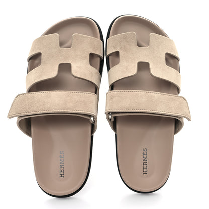 Hermes Suede Goatskin Womens Chypre Sandals 37 Beige Sable 2 of 10