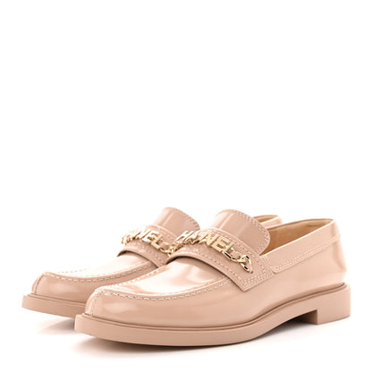 Chanel Shiny Calfskin Logo Loafers 38.5 Beige 3 of 10