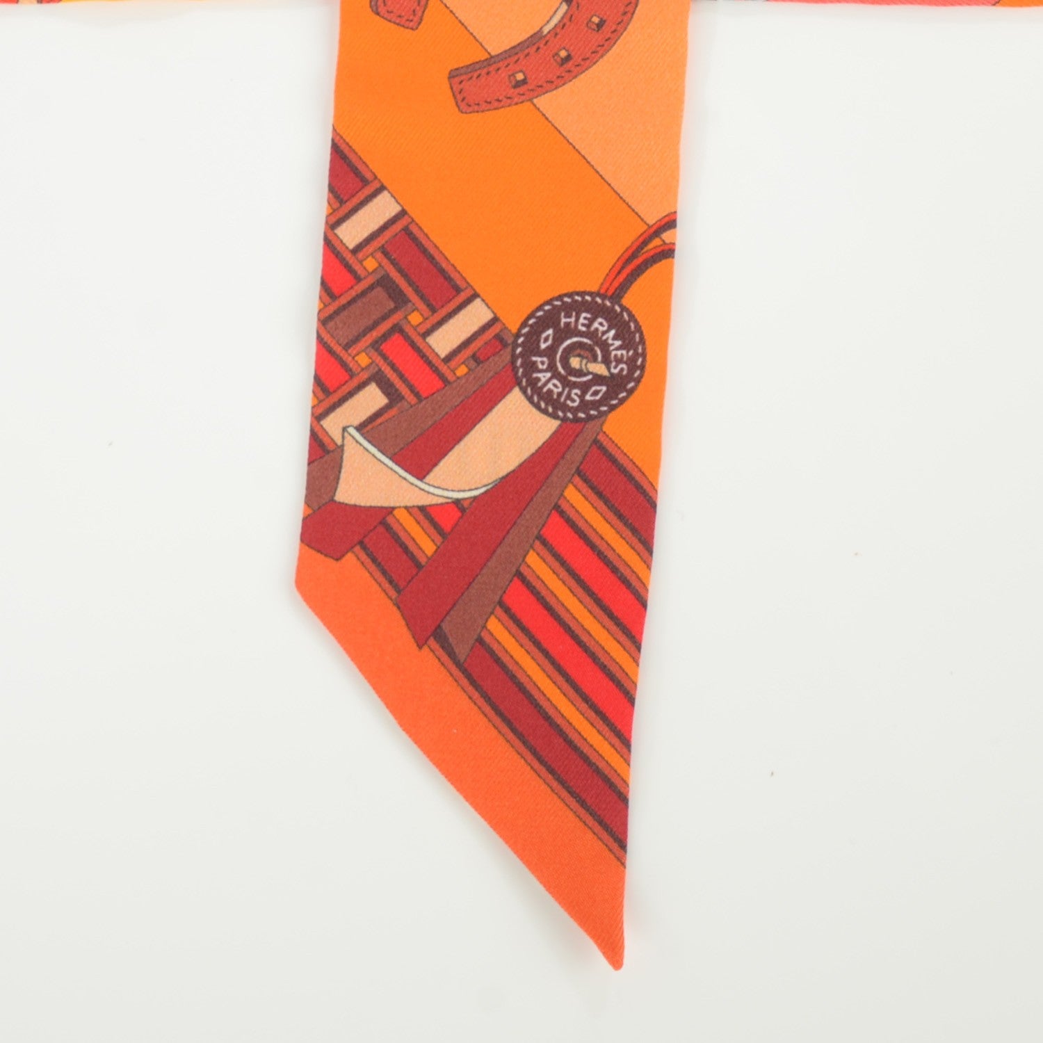 Hermes Silk Brides et Gris-Gris Twilly Orange Beige Corail 4 of 6