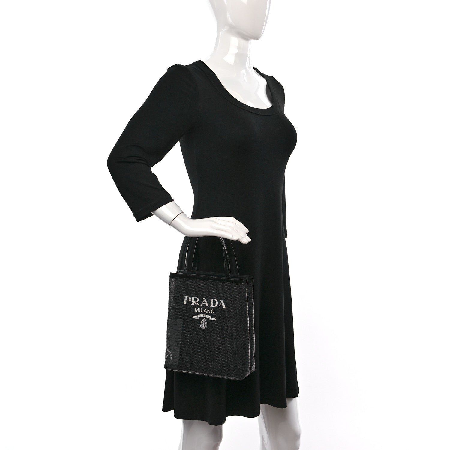 Prada Sequin Mesh Small Tote Bag Black 2 of 8