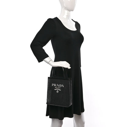 Prada Sequin Mesh Small Tote Bag Black 2 of 8