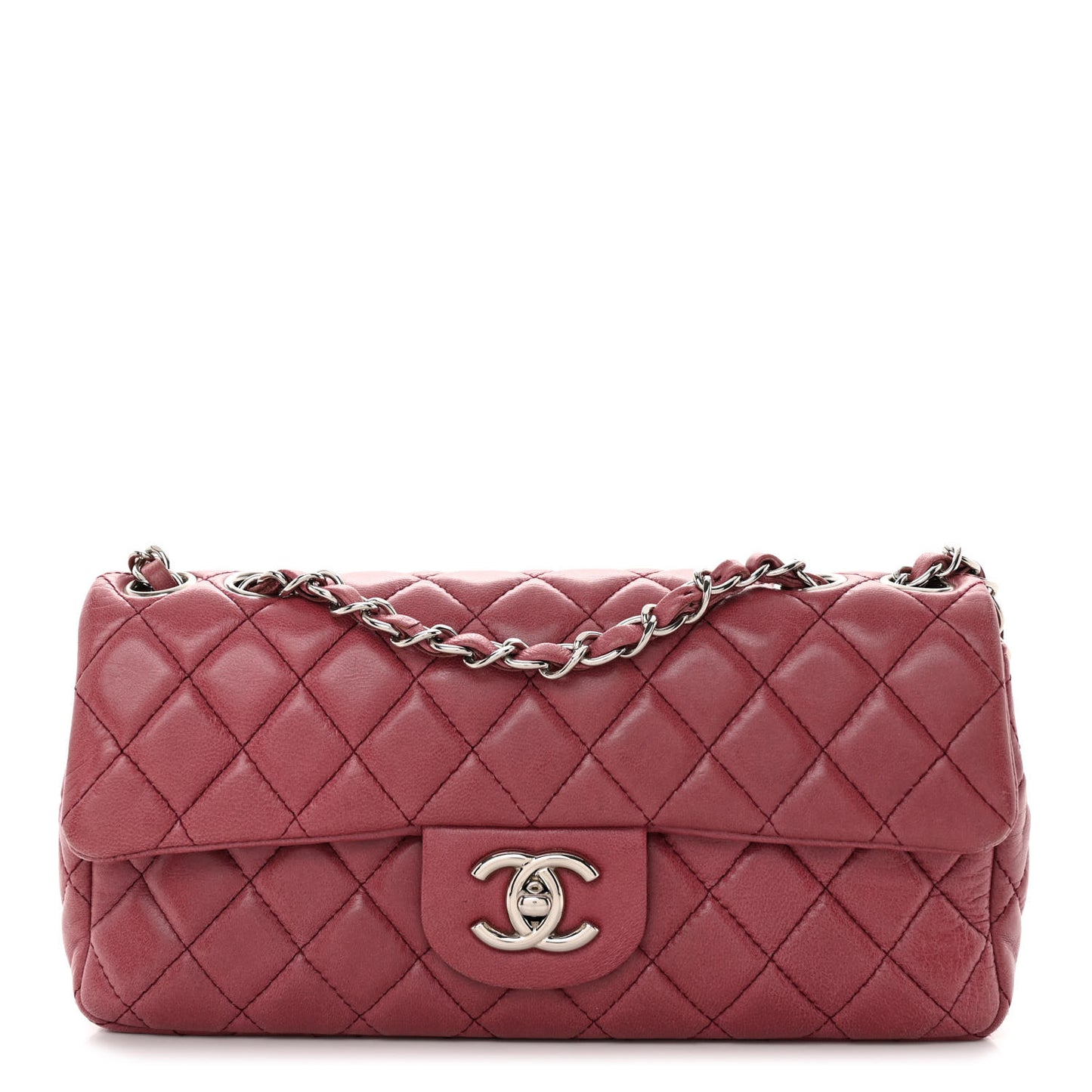 Lambskin Quilted East West Flap Dark Red