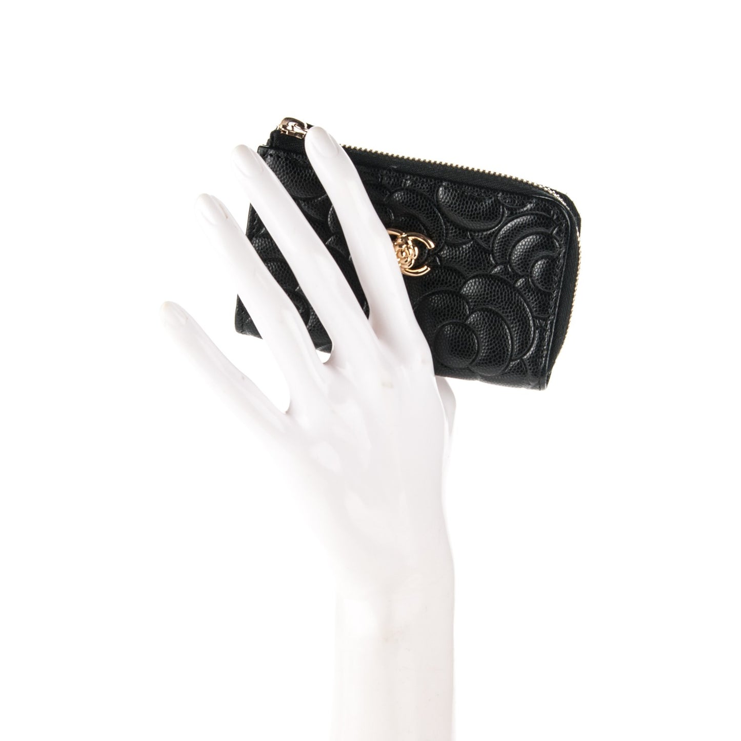 Caviar Camellia Embossed Key Holder Case Black
