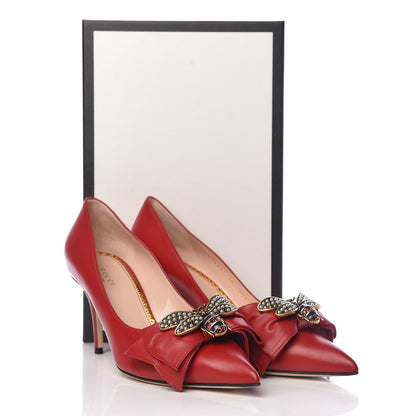 Gucci Nappa Queen Margaret Bow Mid Heel Pumps 40 Hibiscus Red 10 of 10