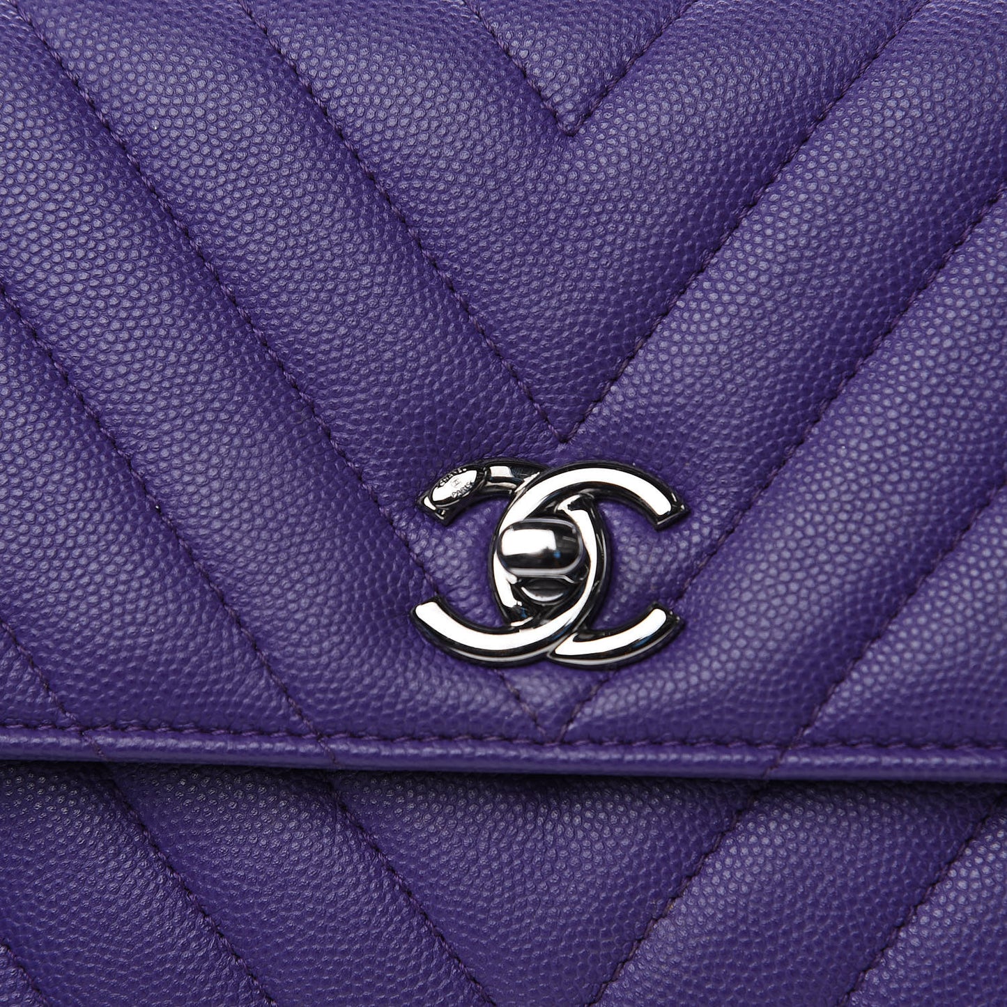 Caviar Chevron Quilted Mini Coco Handle Flap Purple