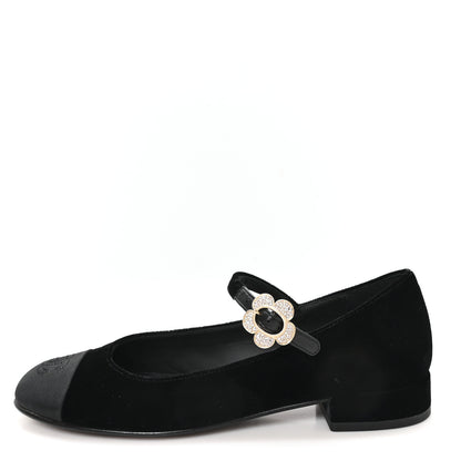 Chanel Velvet Grosgrain Mary Jane Flats 37 Black 1 of 10