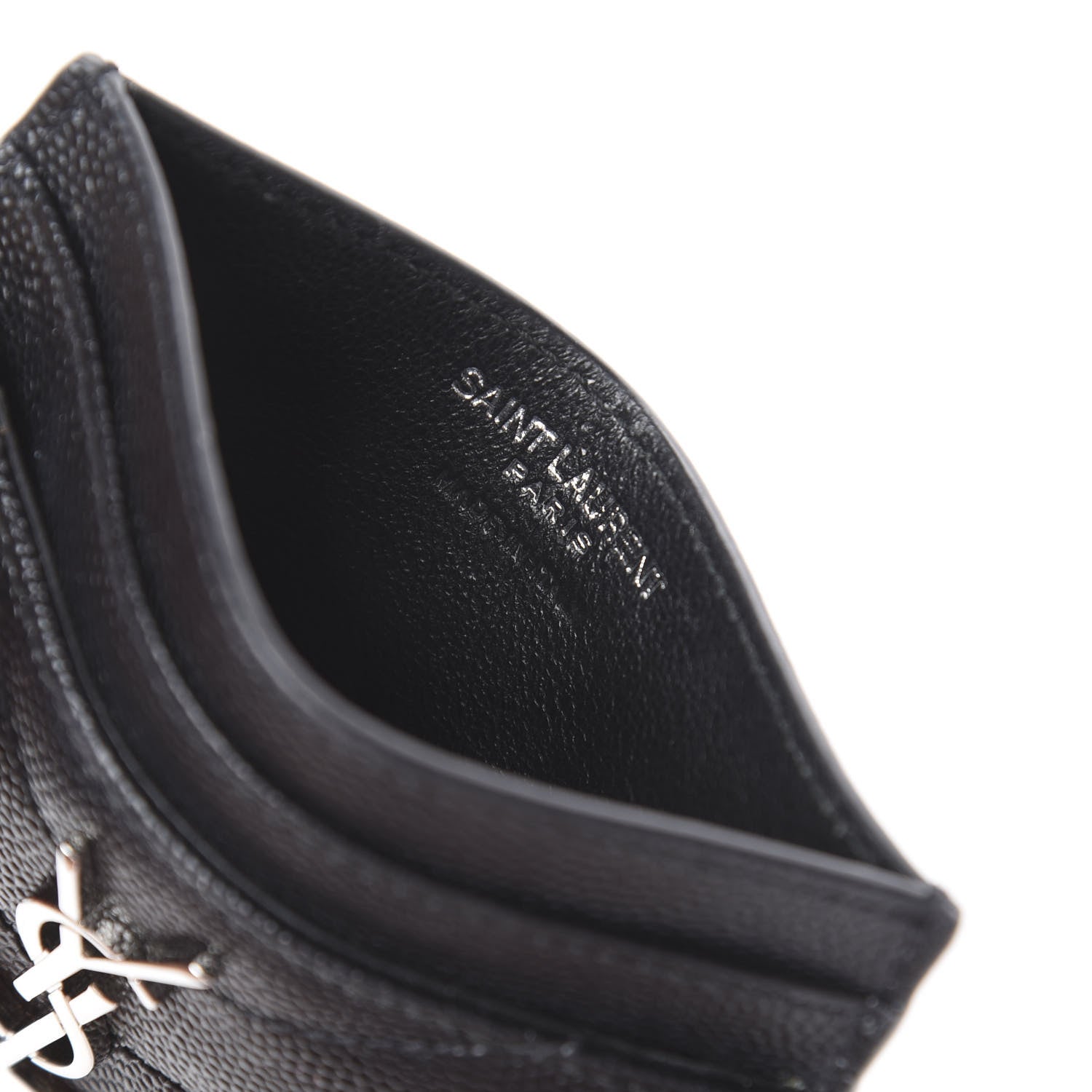 Saint Laurent Grain De Poudre Matelasse Chevron Monogram Credit Card Case Black 5 of 5