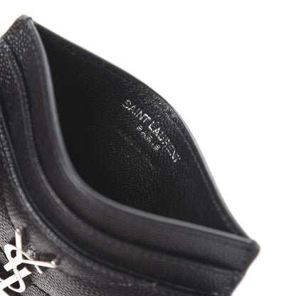 Saint Laurent Grain De Poudre Matelasse Chevron Monogram Credit Card Case Black 5 of 5