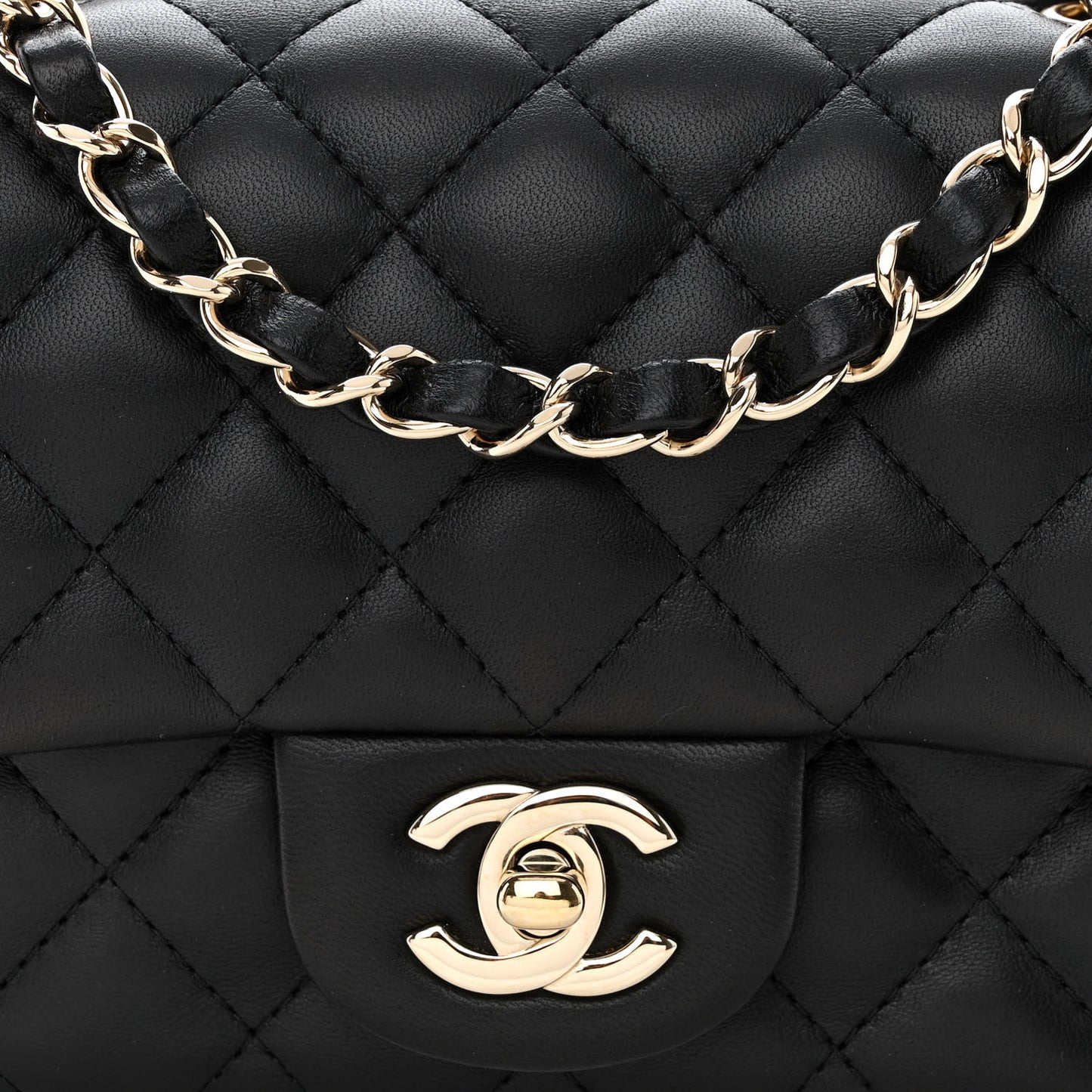 Lambskin Quilted Mini Square Flap Black