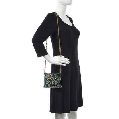 Gucci Calfskin Matelasse Printed Mini GucciGhost GG Marmont Chain Bag Black New Acquamarine 2 of 9