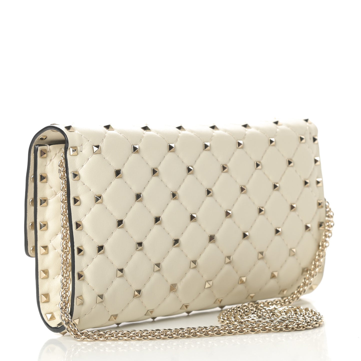 Nappa Rockstud Spike Wallet on Chain Light Ivory