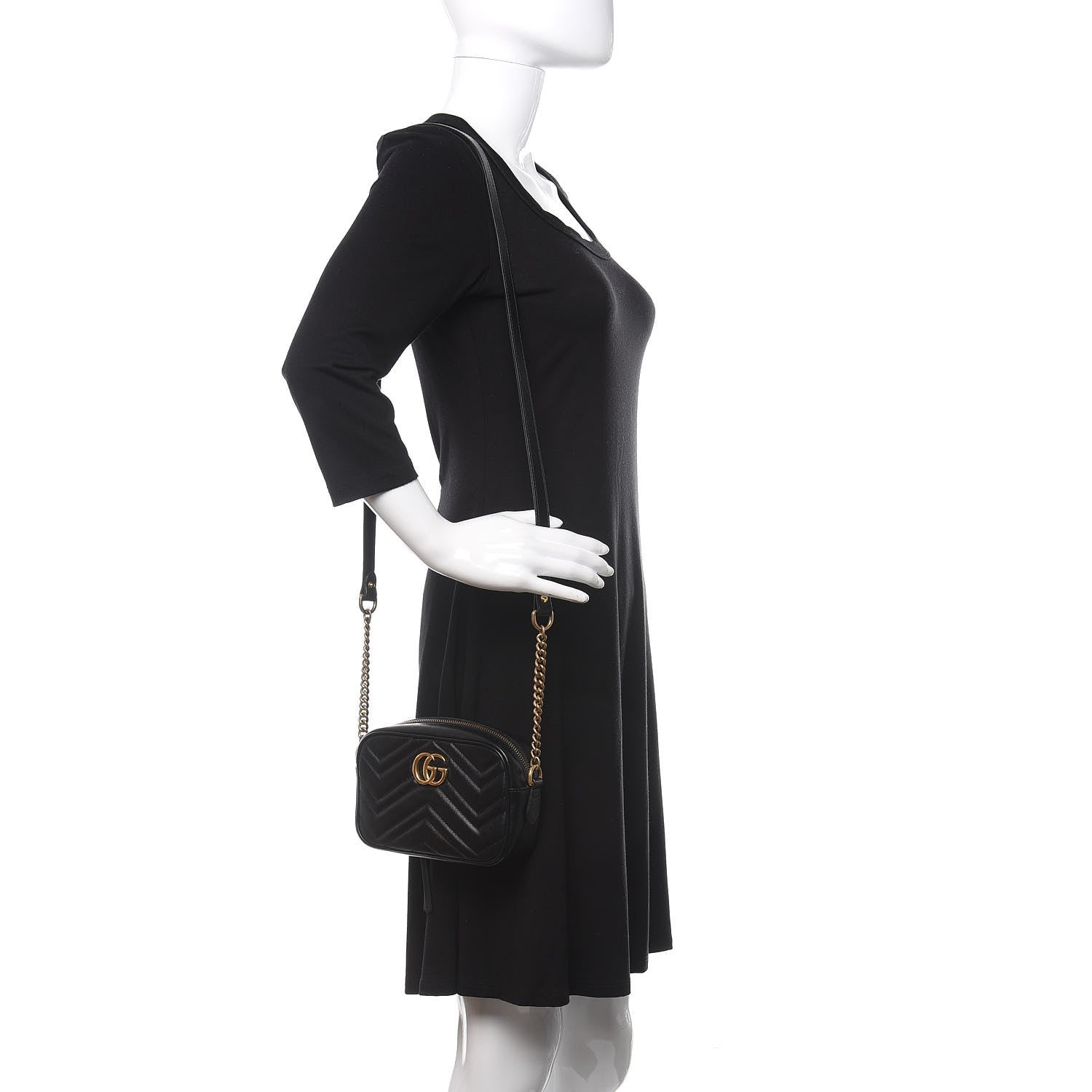 Gucci Calfskin Matelasse Mini GG Marmont Chain Shoulder Bag Black 2 of 11