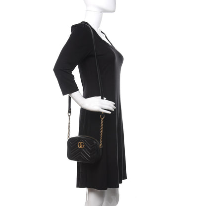 Gucci Calfskin Matelasse Mini GG Marmont Chain Shoulder Bag Black 2 of 11