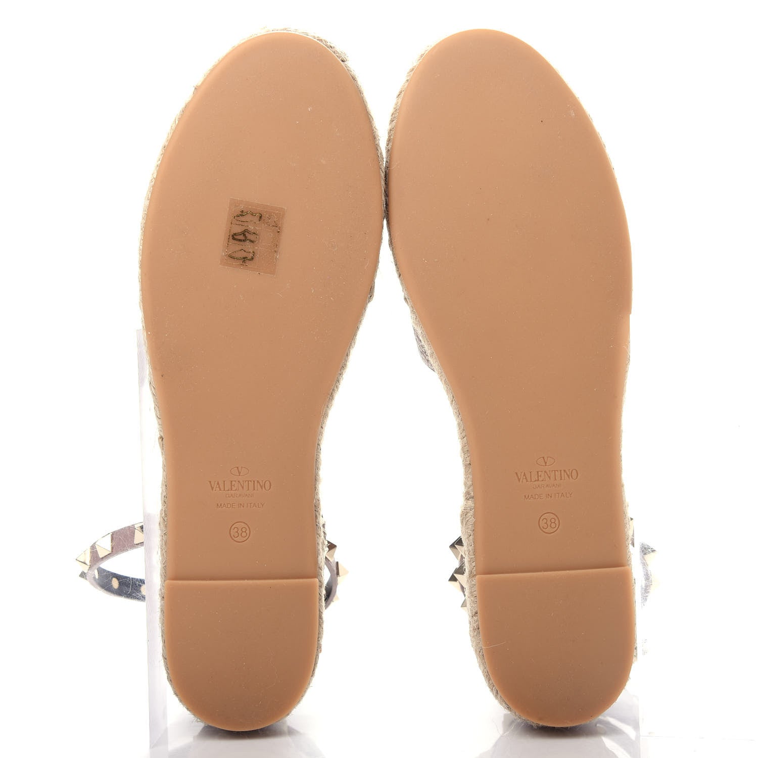 Valentino Garavani Grained Calfskin Rockstud Ankle Wrap Espadrille 20mm Flats 38 Poudre 6 of 11