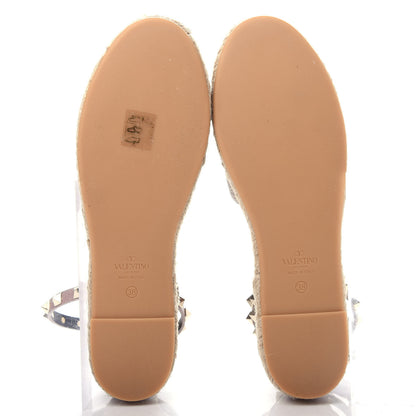 Valentino Garavani Grained Calfskin Rockstud Ankle Wrap Espadrille 20mm Flats 38 Poudre 6 of 11