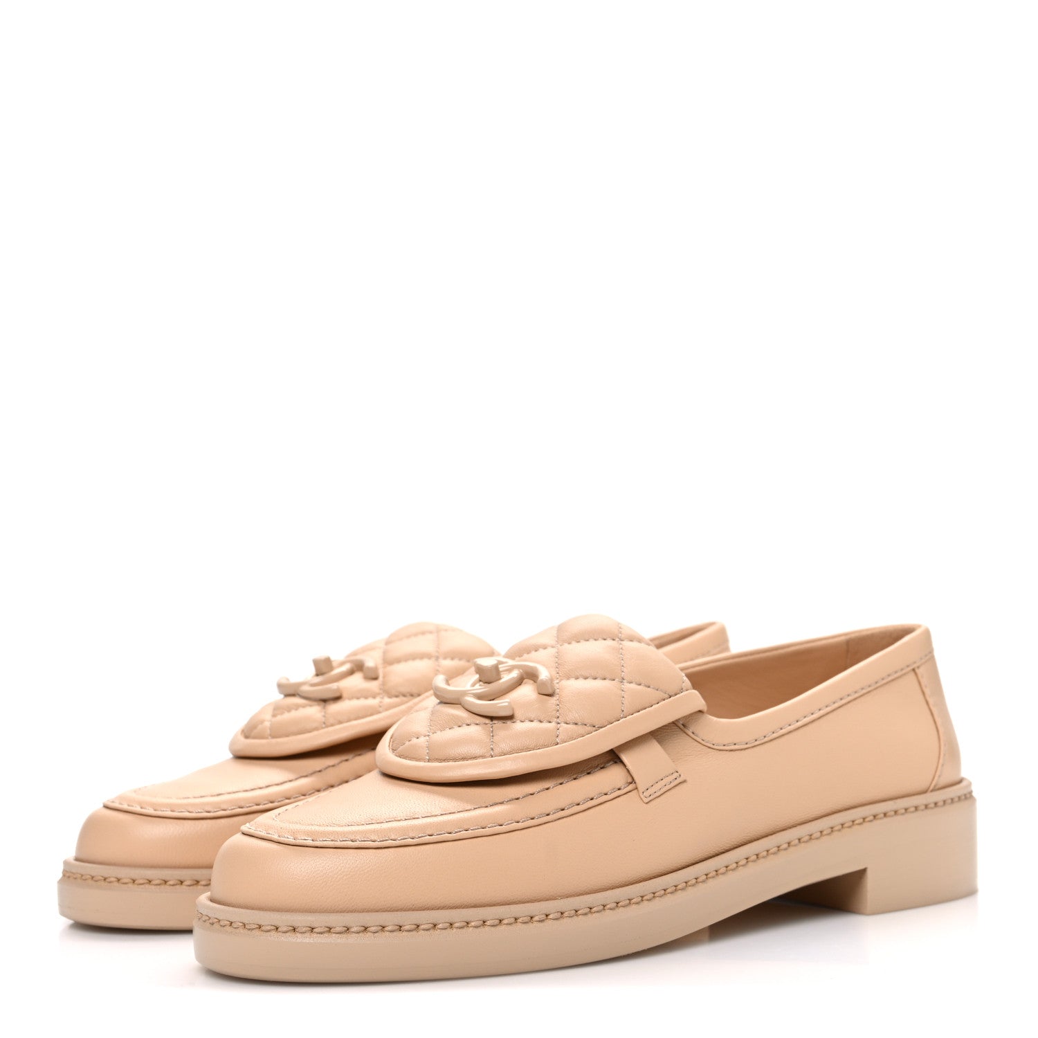 Chanel Lambskin Quilted CC Turnlock Moccasins 37 Beige 4 of 11