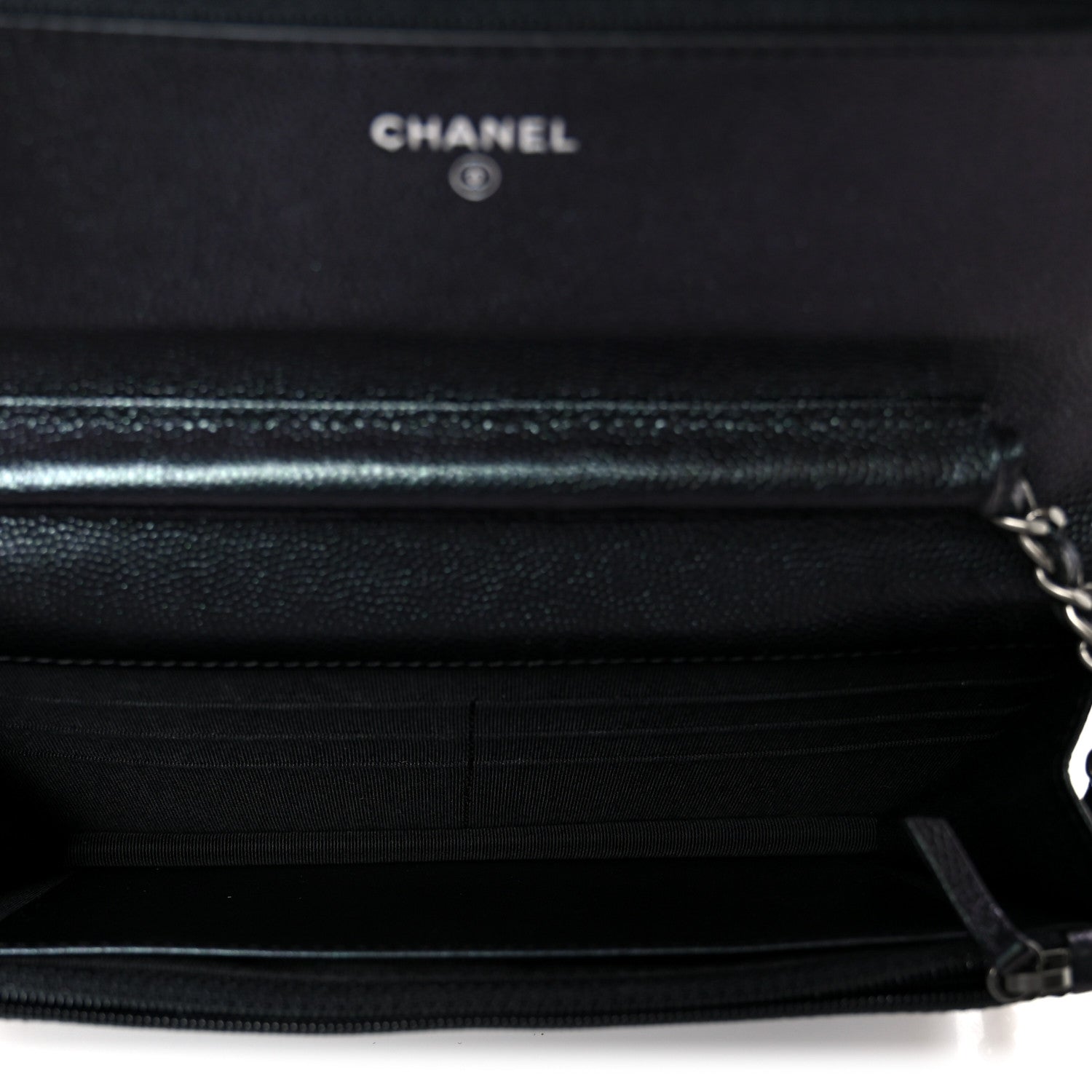 Chanel Iridescent Caviar Chevron Quilted Wallet On Chain WOC Black 5 of 12