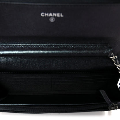 Chanel Iridescent Caviar Chevron Quilted Wallet On Chain WOC Black 5 of 12