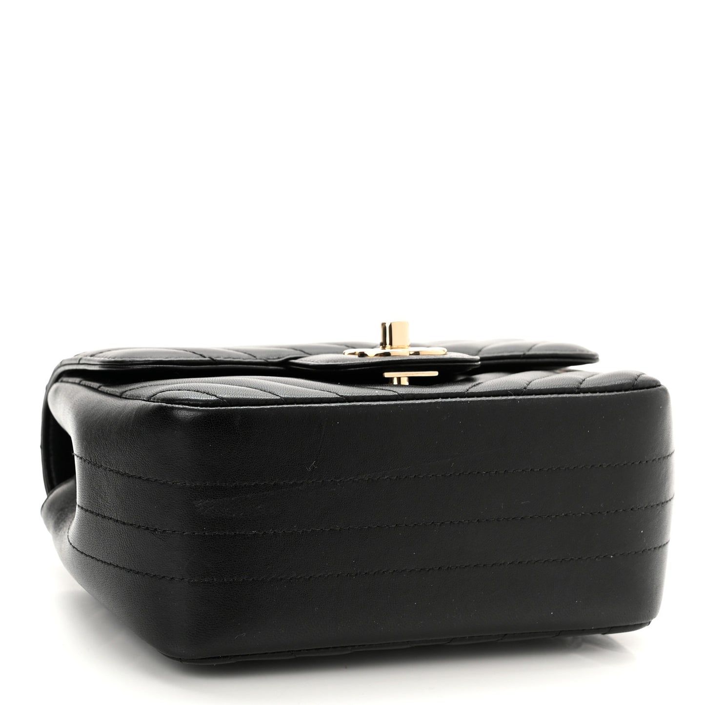 Lambskin Chevron Quilted Mini Square Flap Black