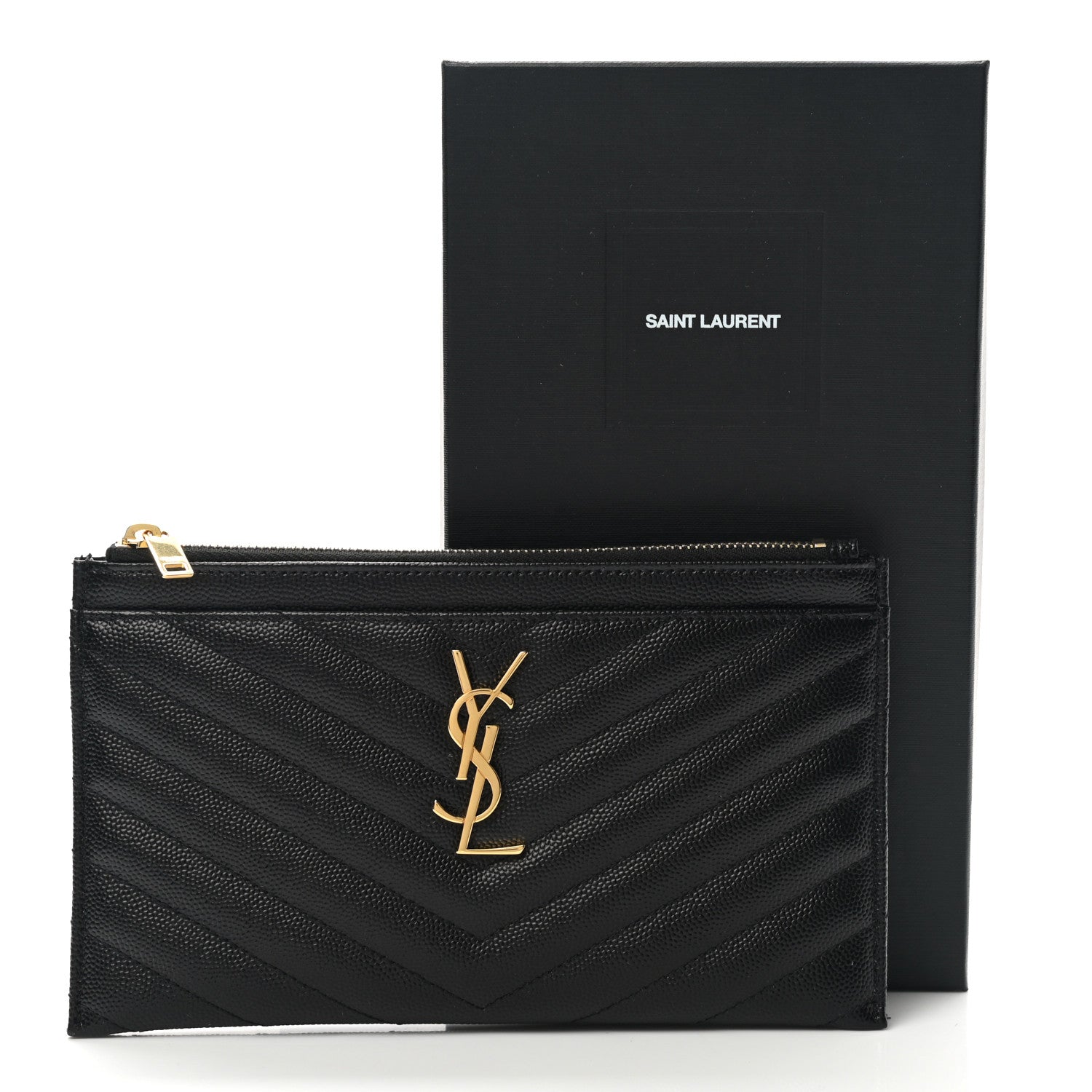 Saint Laurent Grain De Poudre Chevron Monogram Bill Pouch Black 8 of 8
