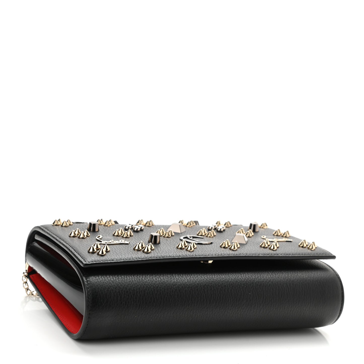 Grained Calfskin Spikes Loubinthesky Paloma Wallet On Chain Black Multimetal