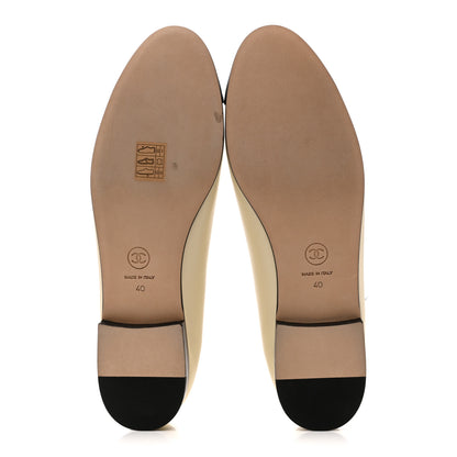 Chanel Calfskin Grosgrain Cap Toe CC Ballerina Flats 40 Ivory Black 6 of 10
