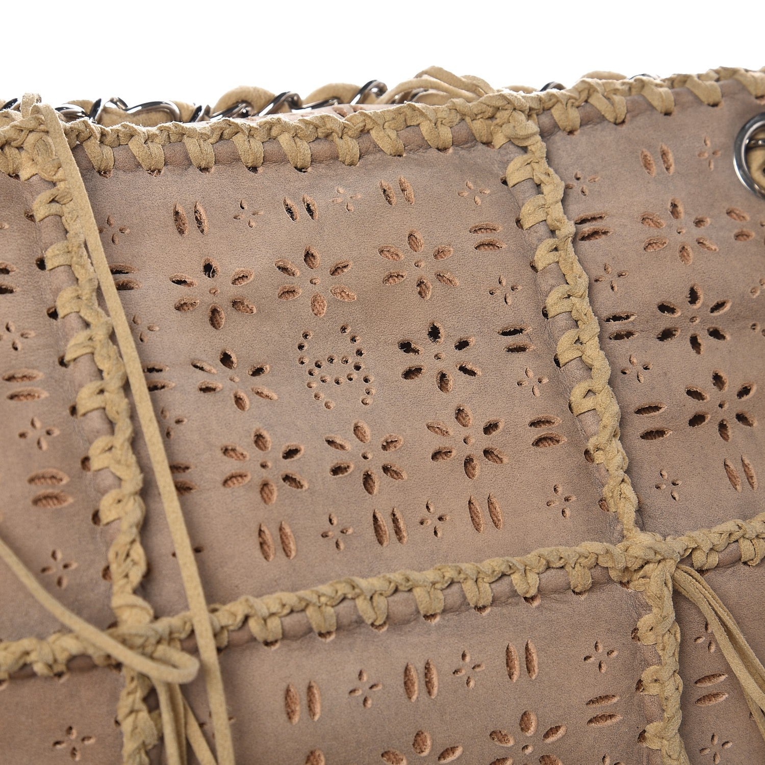 Chanel Suede Calfskin Perforated Fringe Flap Beige 12 of 14