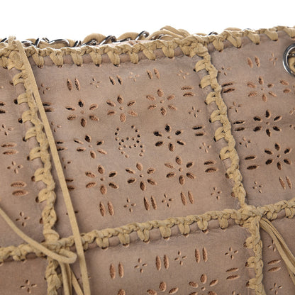 Chanel Suede Calfskin Perforated Fringe Flap Beige 12 of 14