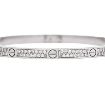 Cartier 18K White Gold Diamond Small LOVE Paved Bracelet 17 4 of 8
