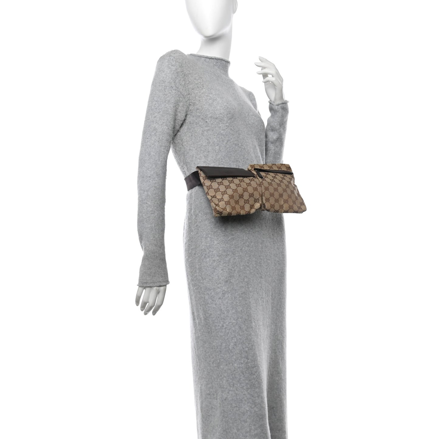 GG Monogram Double Pocket Belt Bag Dark Brown