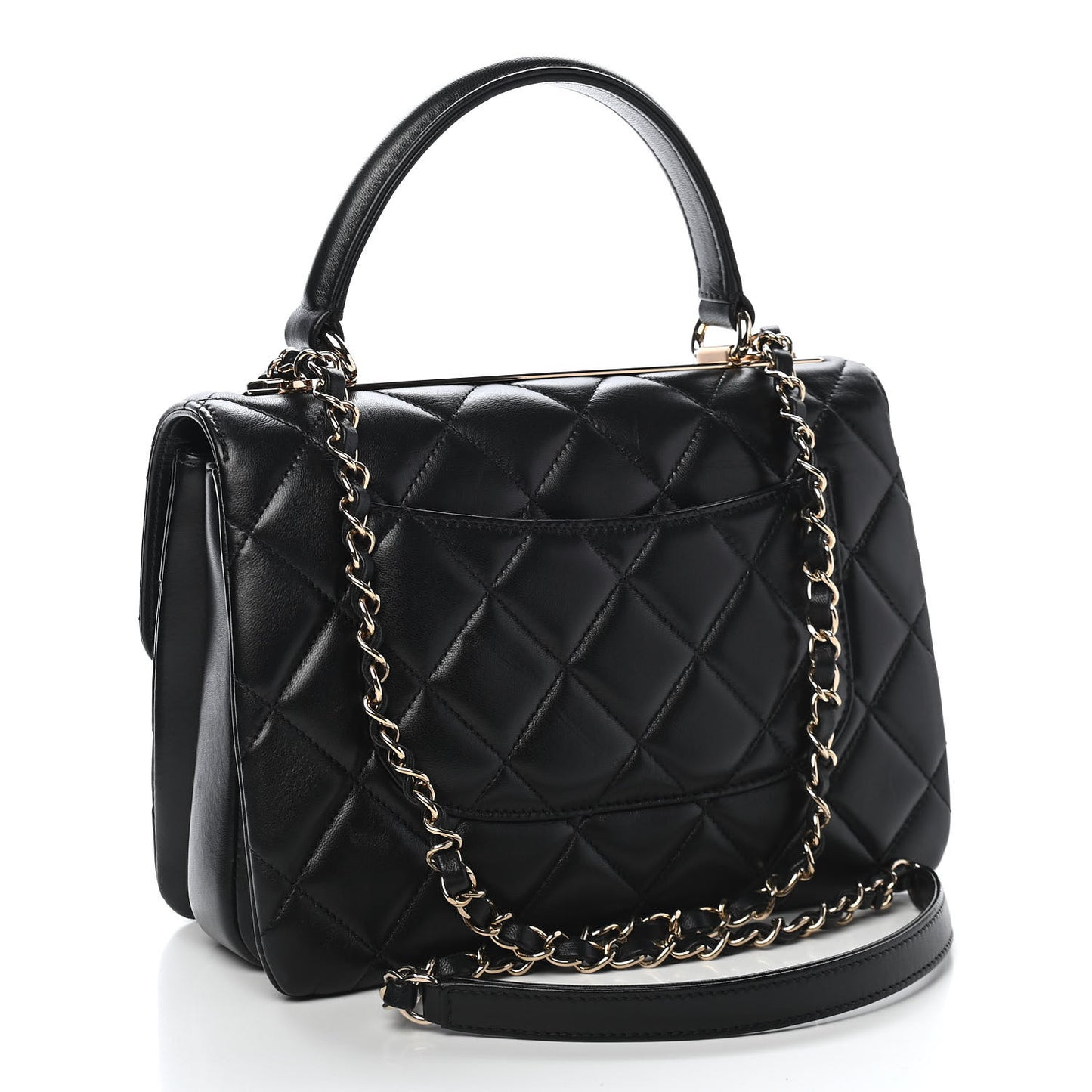 Lambskin Quilted Small Trendy CC Dual Handle Flap Bag Black