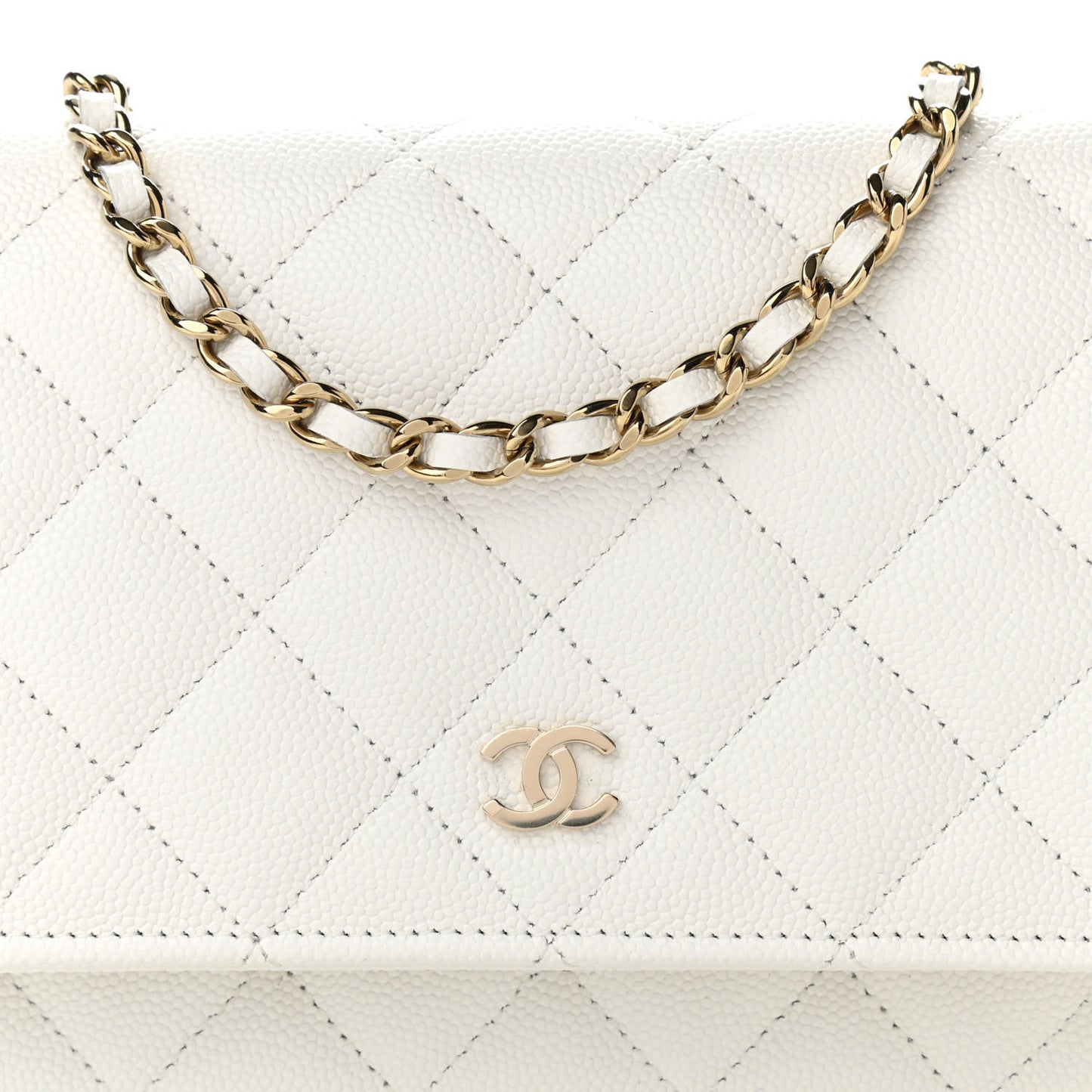 Caviar Quilted Wallet On Chain WOC White