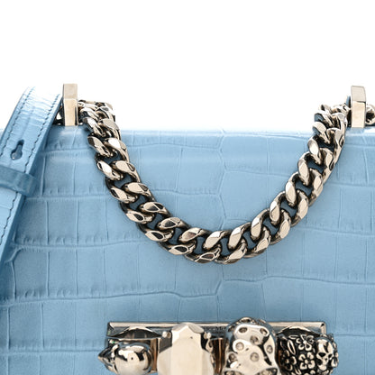 Alexander McQueen Calfskin Crocodile Embossed Knuckle Shoulder Bag Ciel 8 of 13