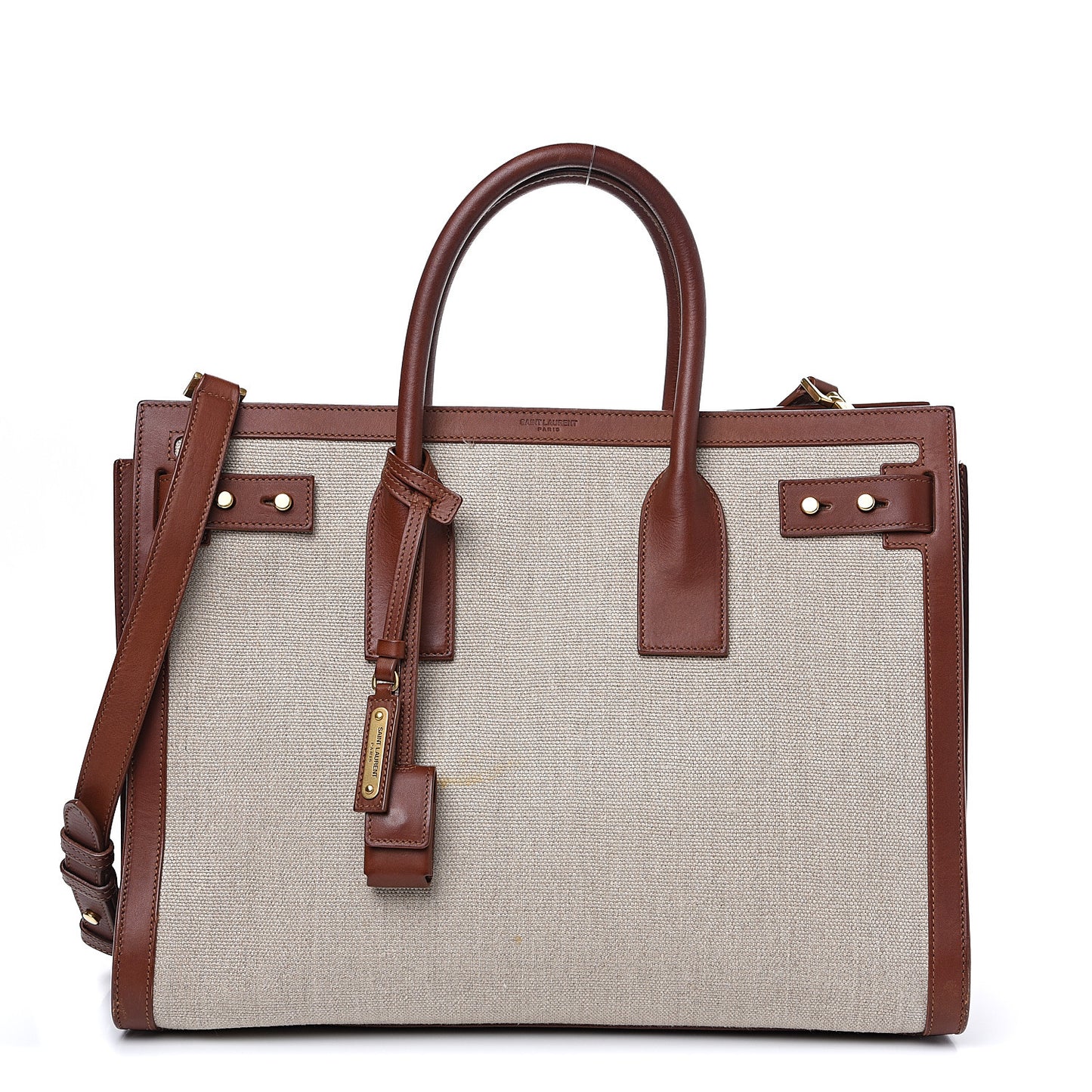 Linen Calfskin Medium Souple Sac De Jour Cognac
