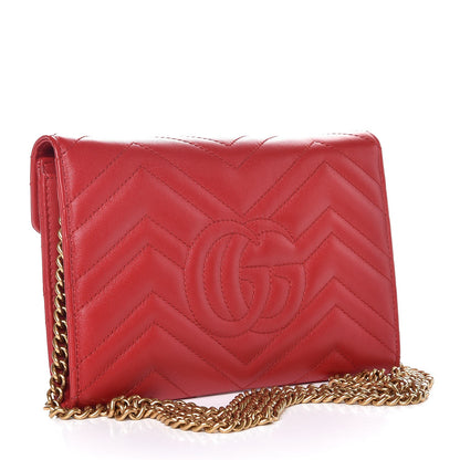 Gucci Calfskin Matelasse Mini GG Marmont Chain Wallet Hibiscus Red 3 of 8