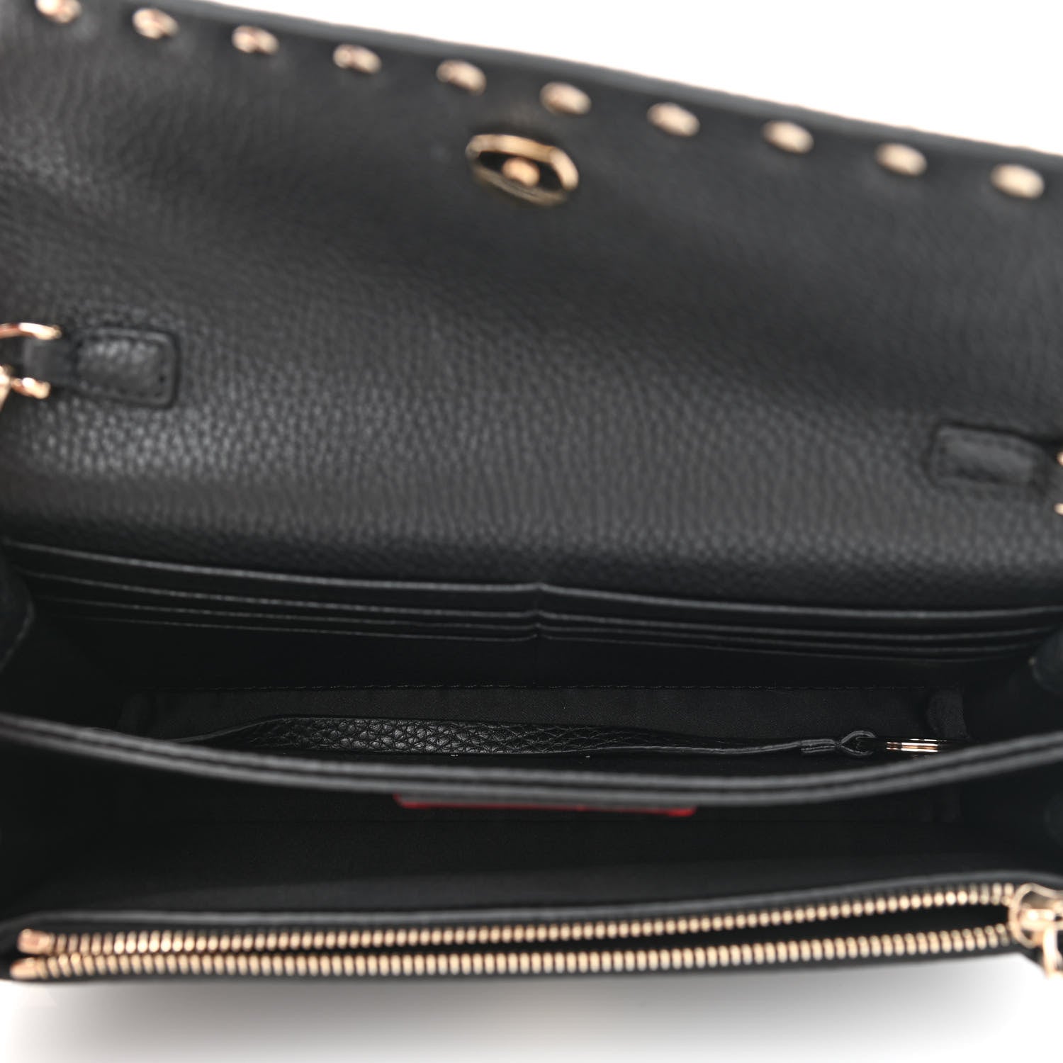 Valentino Garavani Pebbled Calfskin Rockstud Flap Wallet On Chain Black 5 of 9