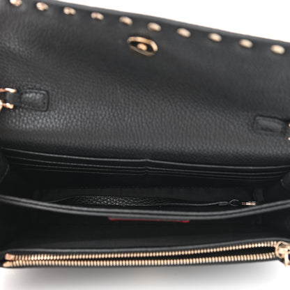 Valentino Garavani Pebbled Calfskin Rockstud Flap Wallet On Chain Black 5 of 9
