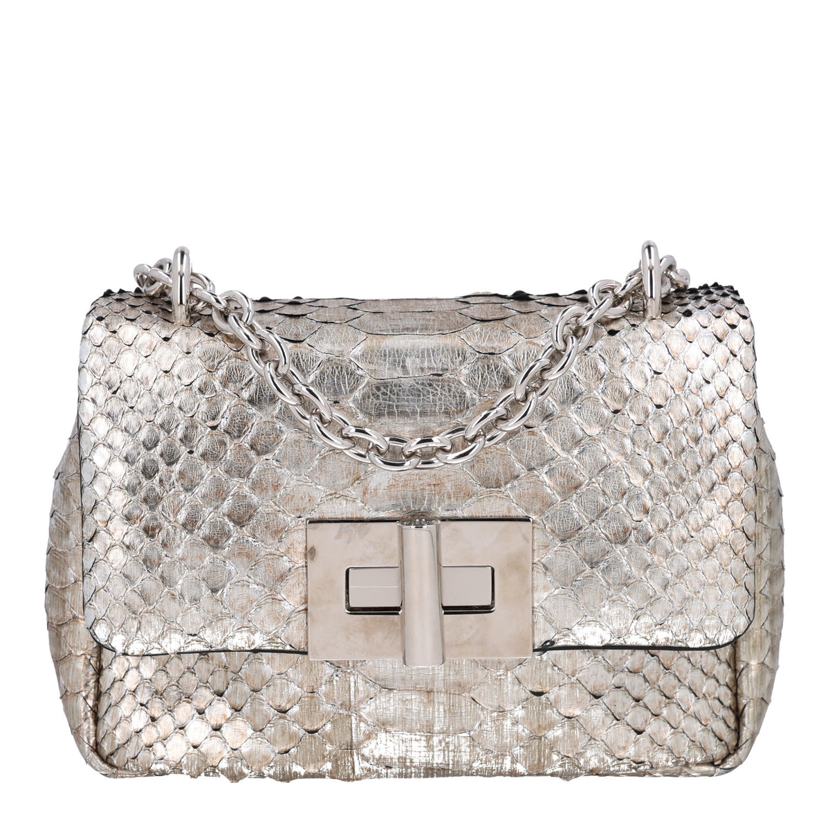 Metallic Snakeskin Natalia Shoulder Bag Silver