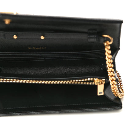 Saint Laurent Grain De Poudre Matelasse Chevron Medium Monogram Chain Wallet Black 5 of 9