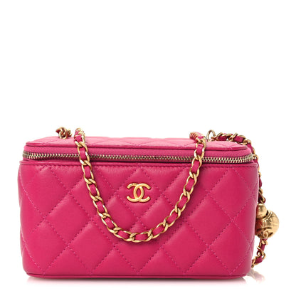 Chanel Lambskin Quilted Small Pearl Crush Vanity Case With Chain Fuchsia 1 of 11