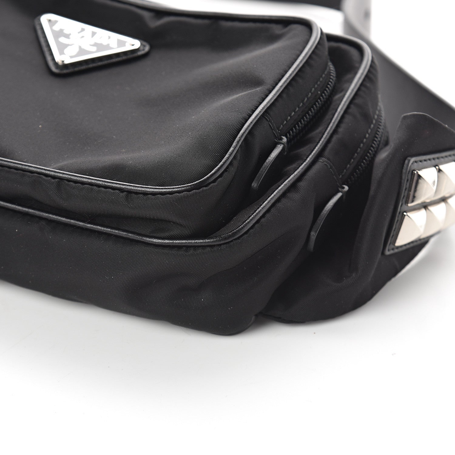 Prada Tessuto Nylon Calfskin Studded Belt Bag Black 8 of 8