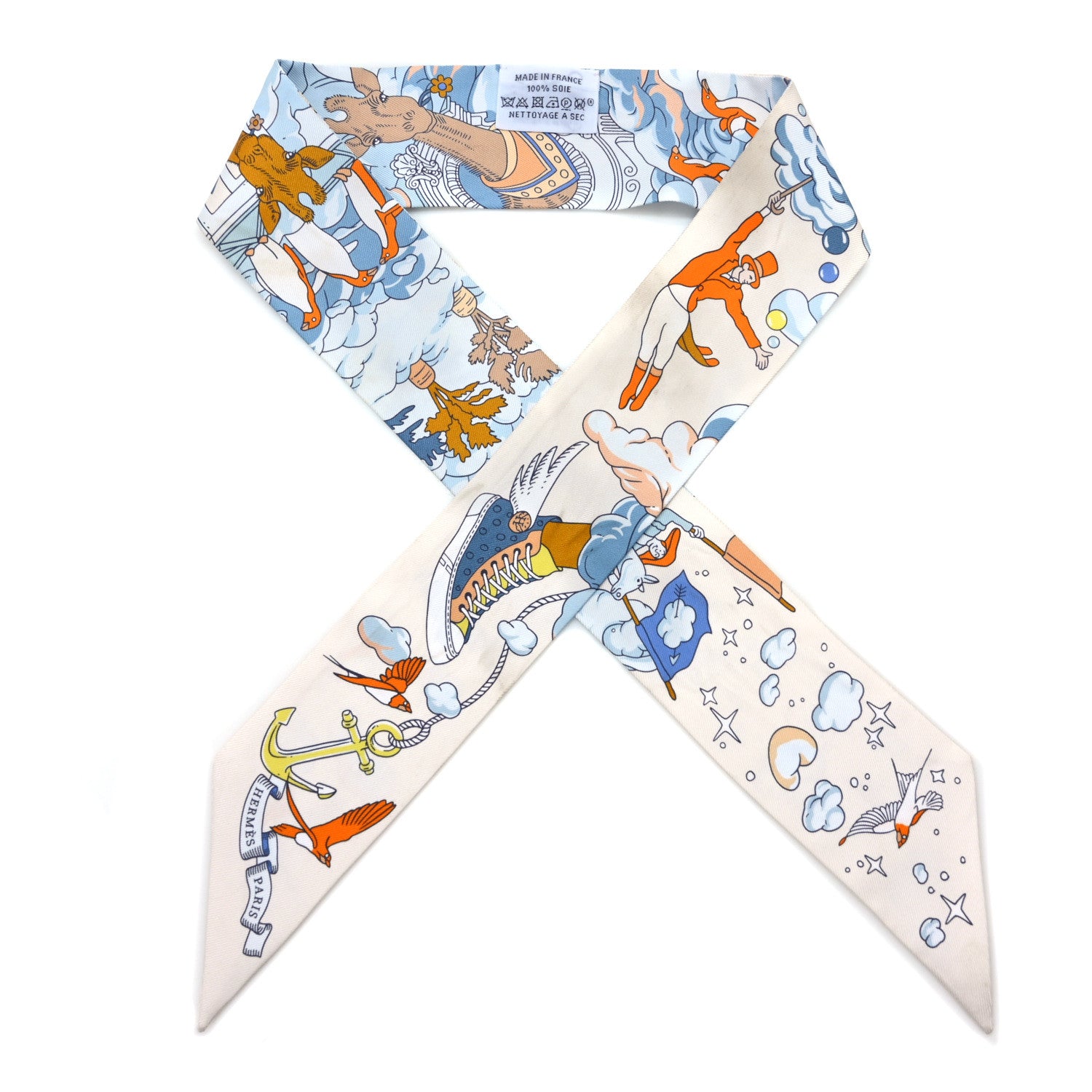 Hermes Silk Sur Mon Nuage Twilly Creme Bleu Ciel Orange 1 of 4