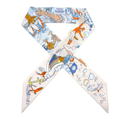 Hermes Silk Sur Mon Nuage Twilly Creme Bleu Ciel Orange 1 of 4