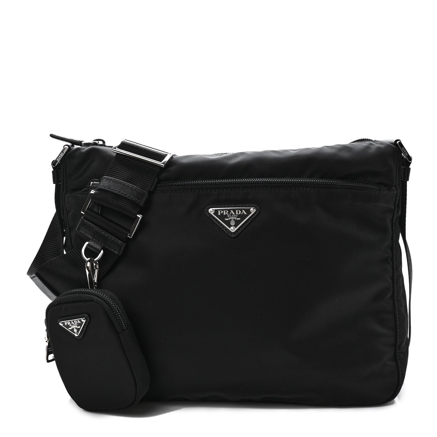 Prada Re-Nylon Vela Saffiano Pocket Double Zip Messenger Bag Black 1 of 9
