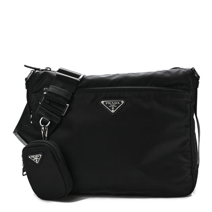Prada Re-Nylon Vela Saffiano Pocket Double Zip Messenger Bag Black 1 of 9