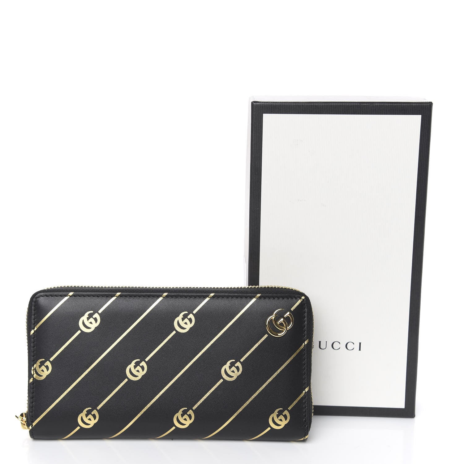 Gucci Moon Calfskin Diagonal GG Zip Around Wallet Black Gold 8 of 8