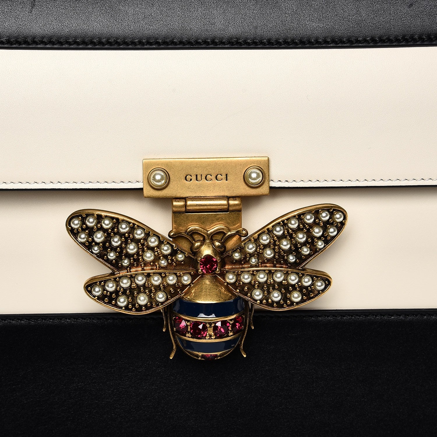 Gucci Calfskin Sylvie Web Large Queen Margaret Top Handle Bag Black Mystic White 8 of 10
