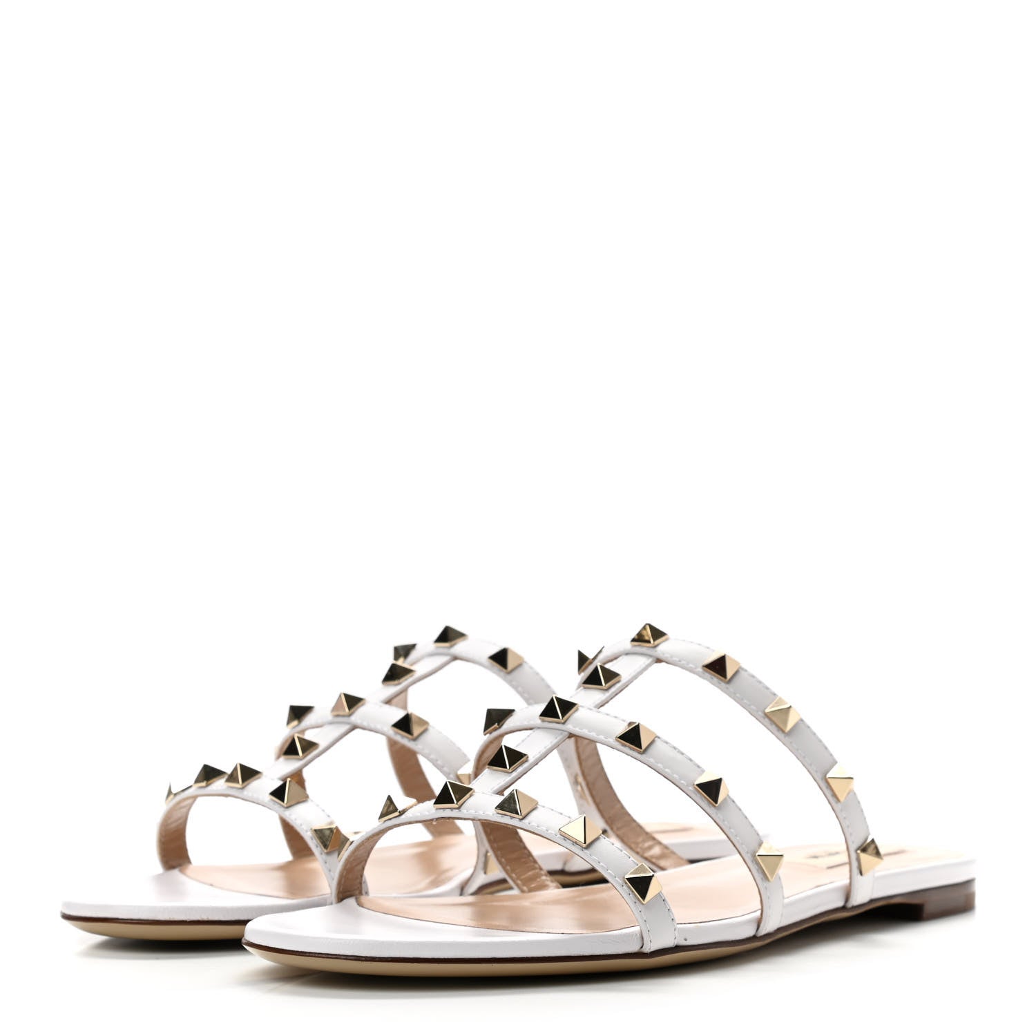 Valentino Garavani Nappa Rockstud Caged Flat Slide Sandals 38 Optic White 3 of 8