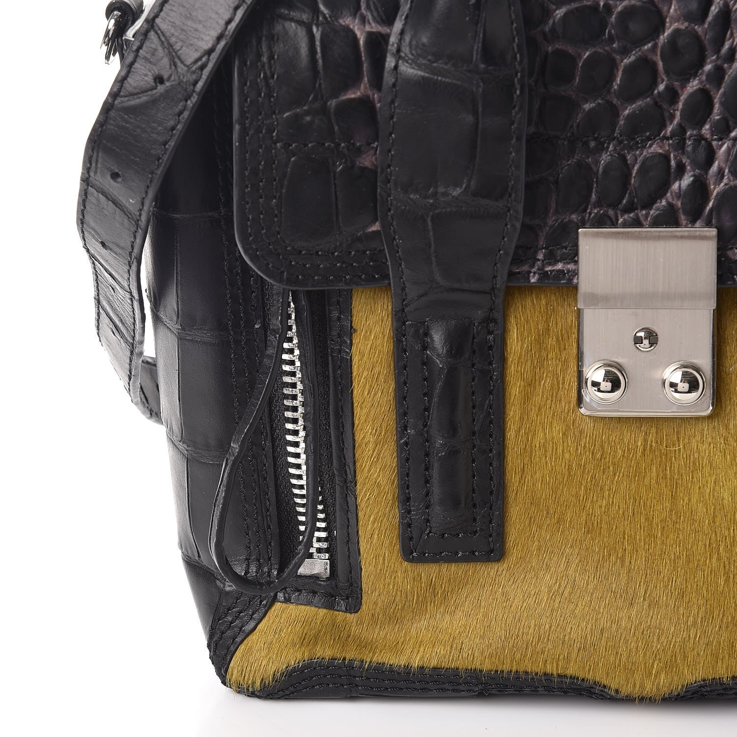3.1 Phillip Lim 3.1 Calf Hair Calfskin Crocodile Embossed Mini Pashli Satchel Antique Grey Olive 5 of 10