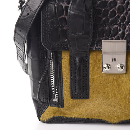 3.1 Phillip Lim 3.1 Calf Hair Calfskin Crocodile Embossed Mini Pashli Satchel Antique Grey Olive 5 of 10
